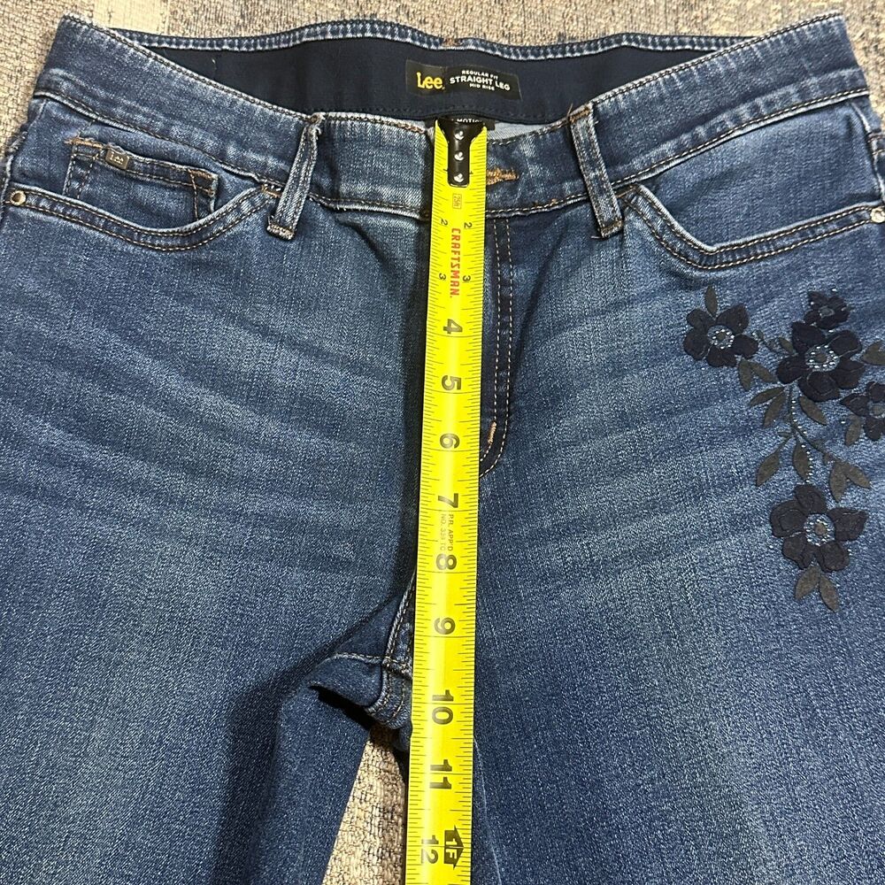 Lee Jeans Womens 10 Blue Flex Motion Regular Fit Straight Mid Rise Embellished - Picture 5 of 13